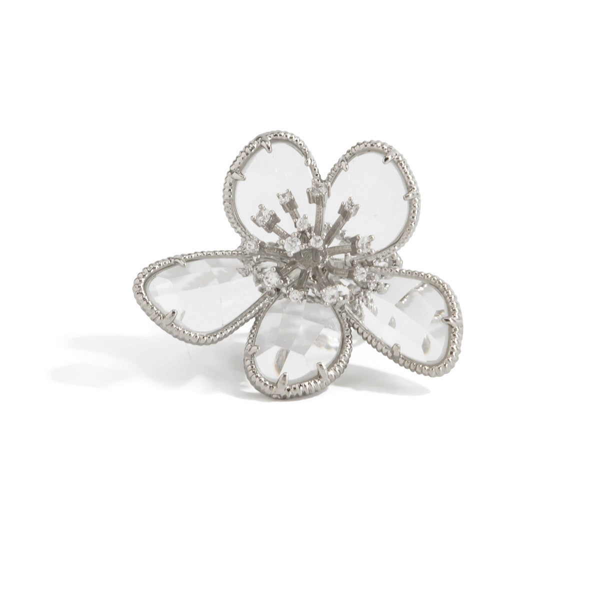 Romantic Faceted Glass Flower Statement Ring