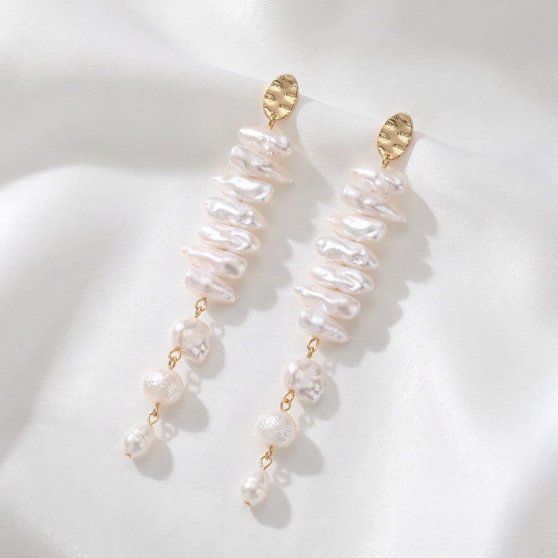 Classy Stacked Baroque Faux Pearl Drop Earrings