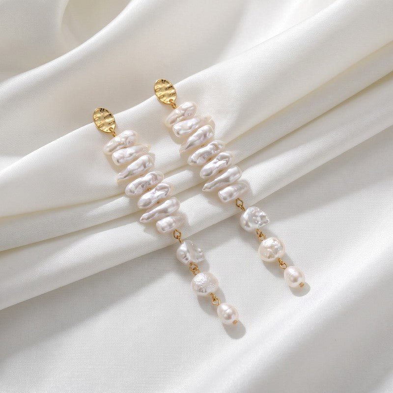 Classy Stacked Baroque Faux Pearl Drop Earrings