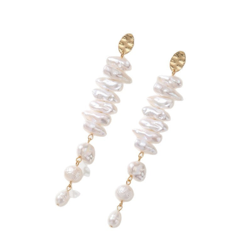 Classy Stacked Baroque Faux Pearl Drop Earrings
