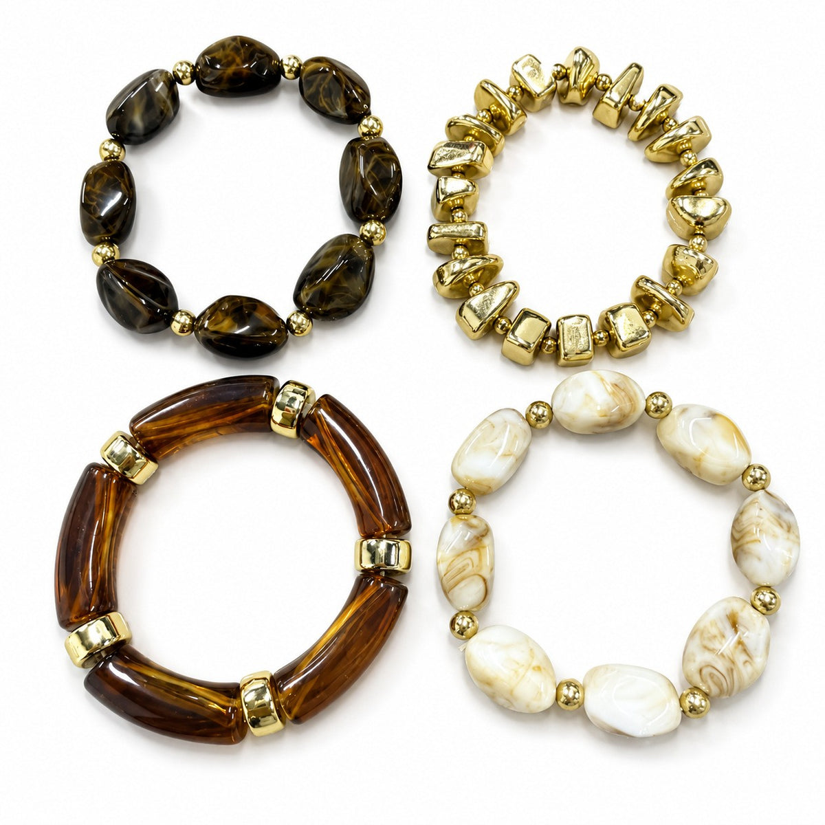 Boho Tortoise Resin & Gold Bead Bracelet Stack