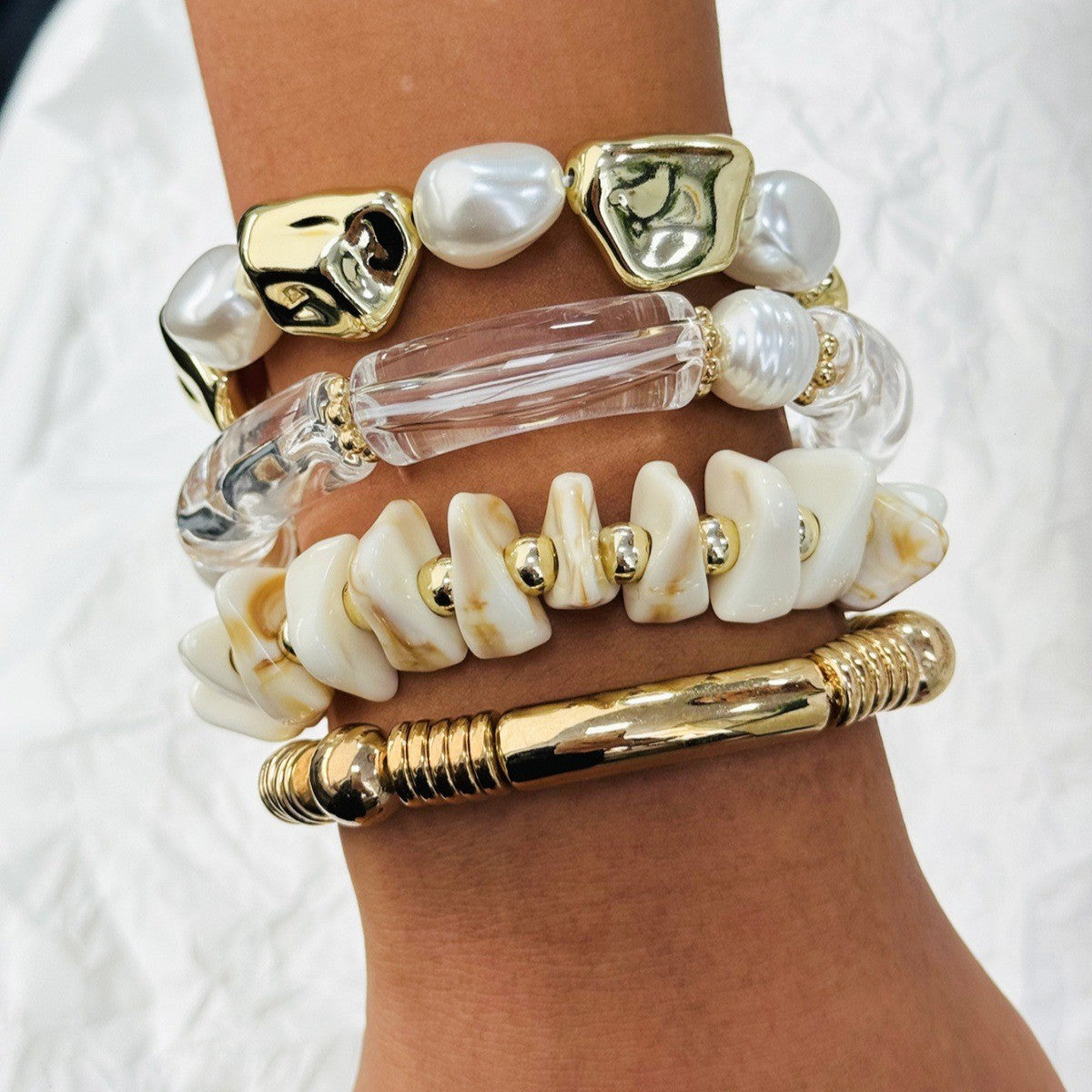 Boho Tortoise Resin & Gold Bead Bracelet Stack