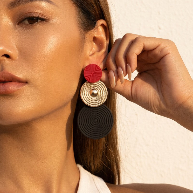 Classy Multi-Color Geometric Disc Drop Earrings