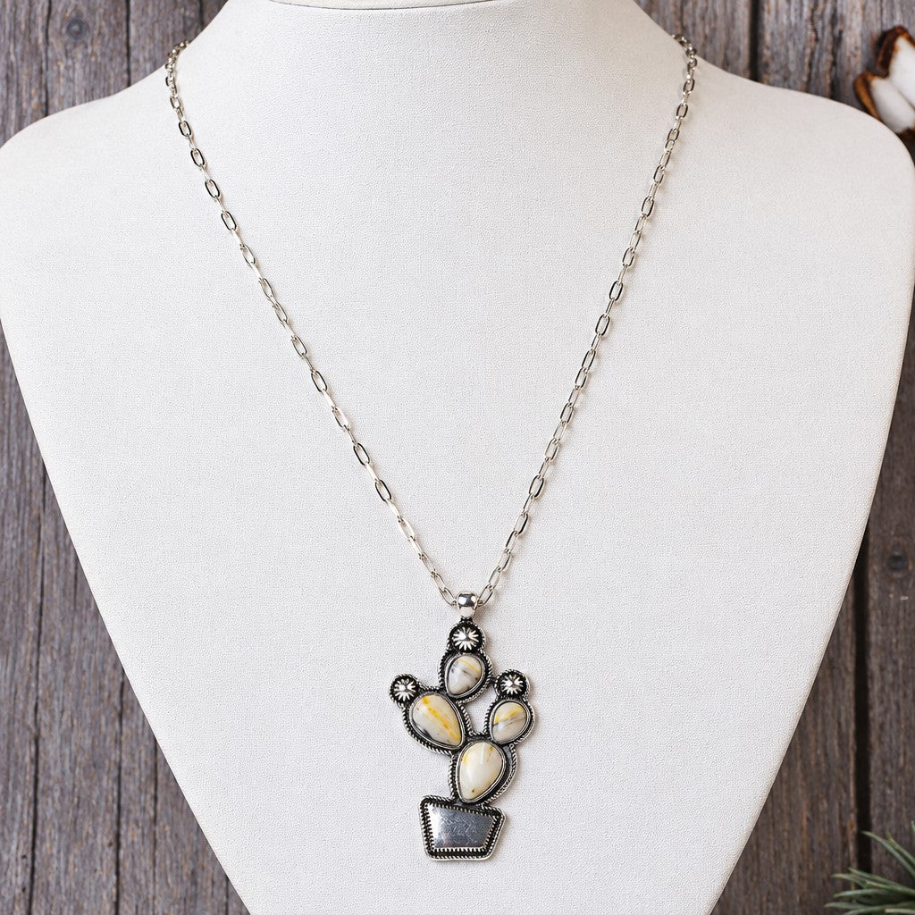 Boho Vintage Turquoise Cactus Pendant Necklace