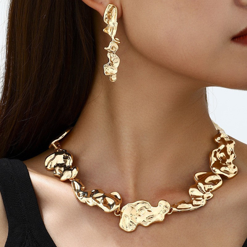 Classy Molten Texture Necklace, Bracelet & Earring Set