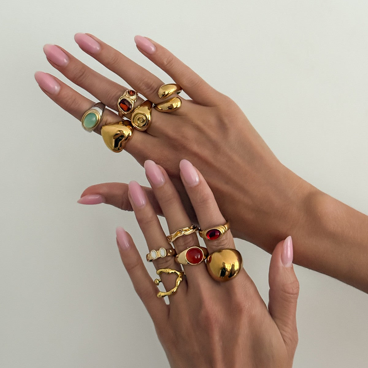 Vintage Chunky Heart & Gemstone Ring Set