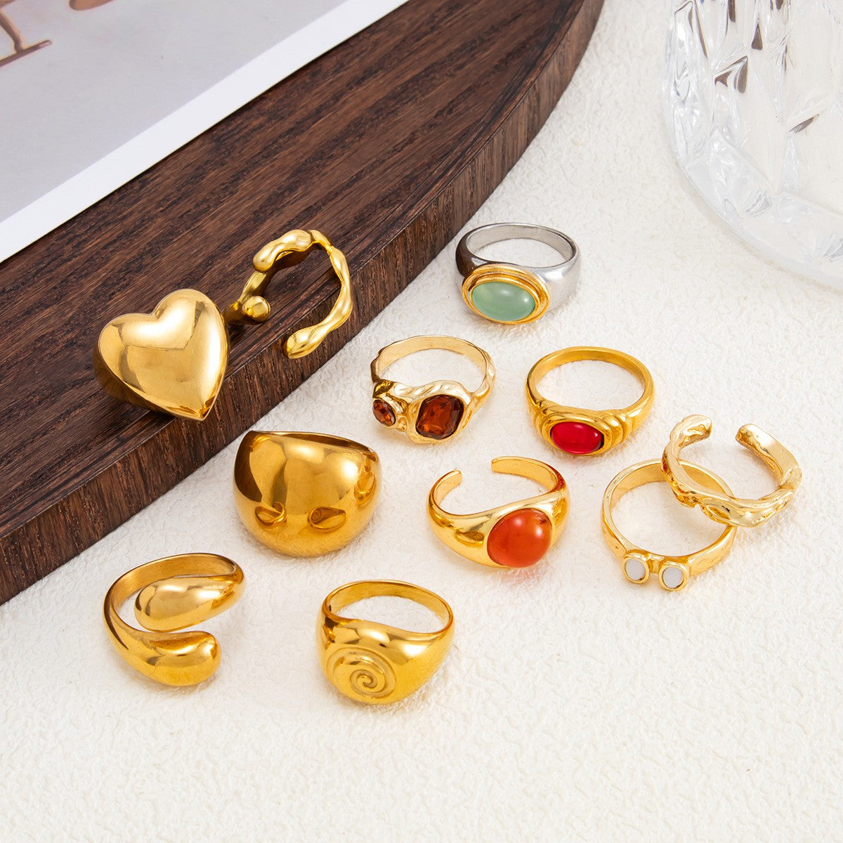 Vintage Chunky Heart & Gemstone Ring Set