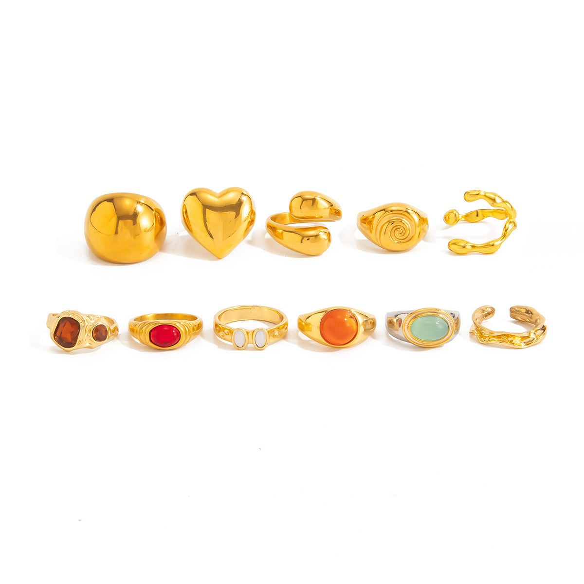 Vintage Chunky Heart & Gemstone Ring Set