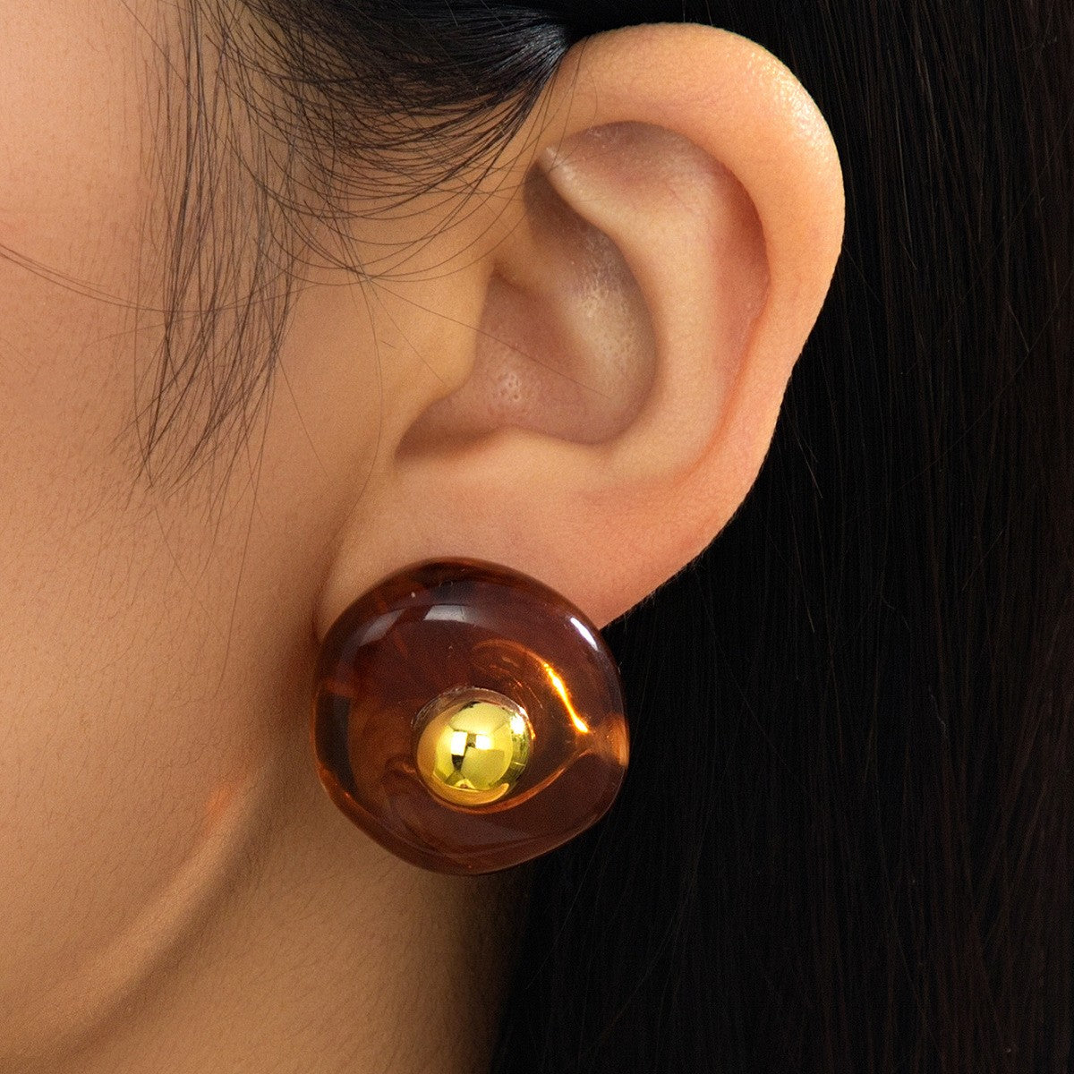 Classy French Vintage Amber Resin Stud Earrings