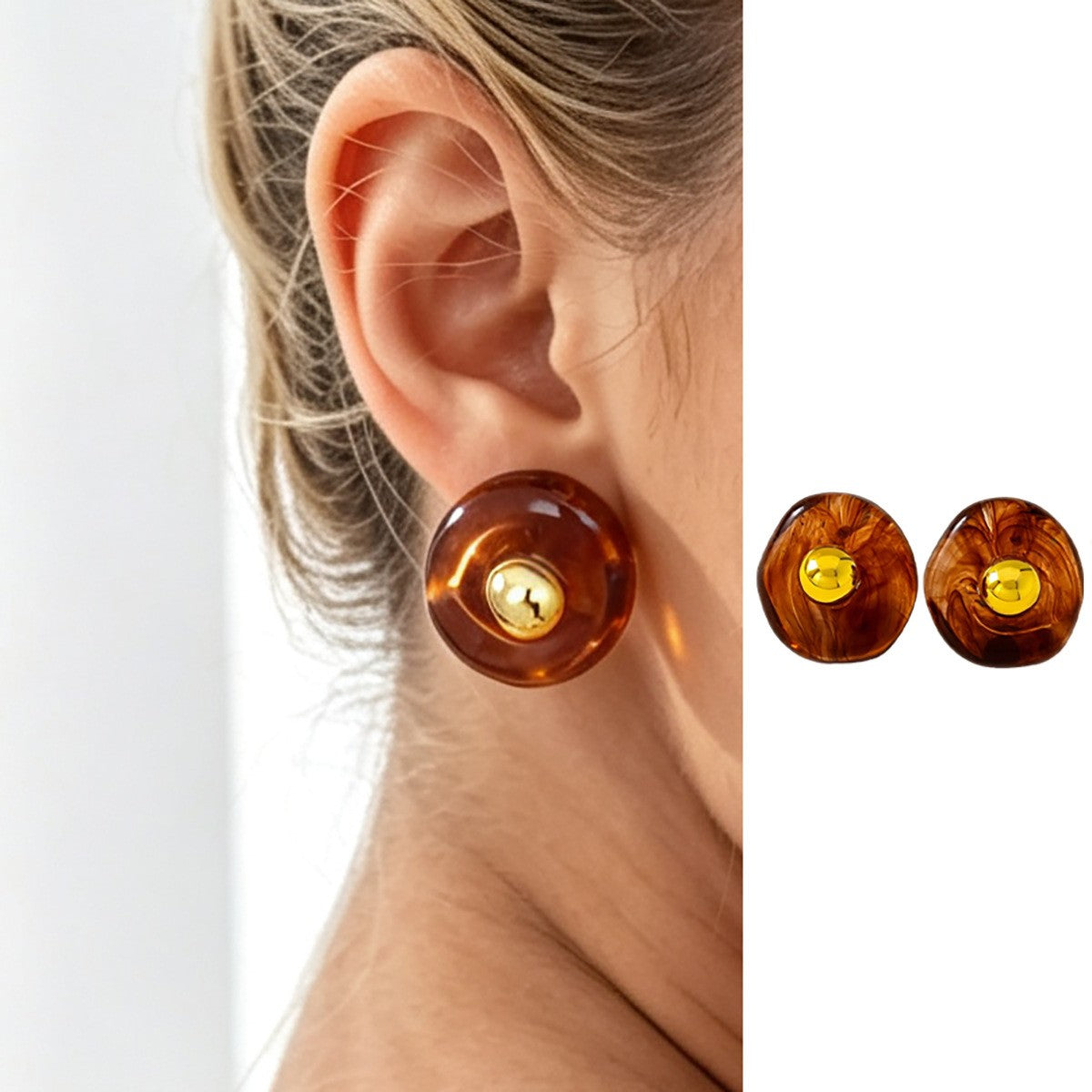 Classy French Vintage Amber Resin Stud Earrings