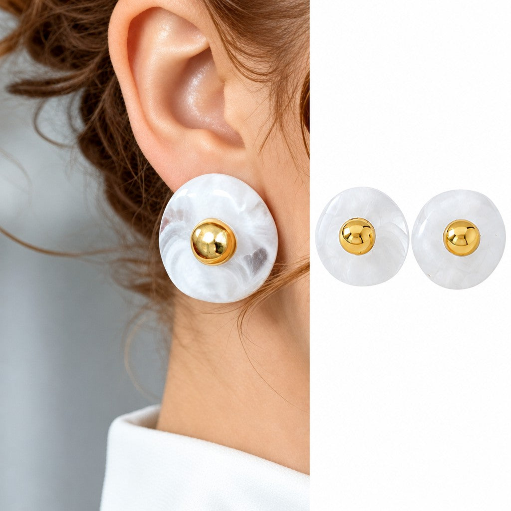 Classy French Vintage Amber Resin Stud Earrings