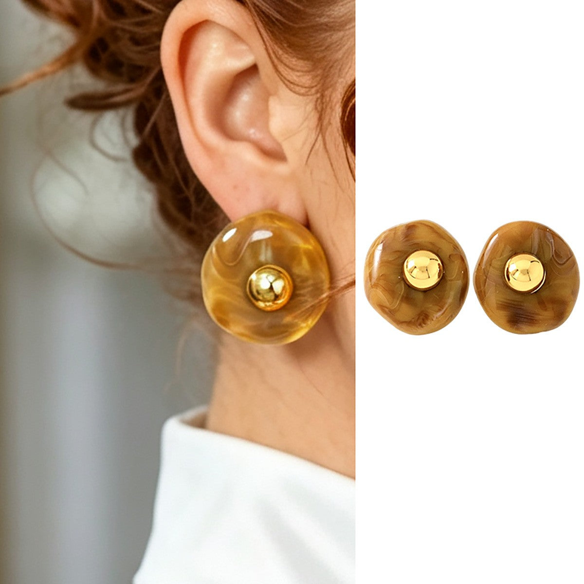 Classy French Vintage Amber Resin Stud Earrings