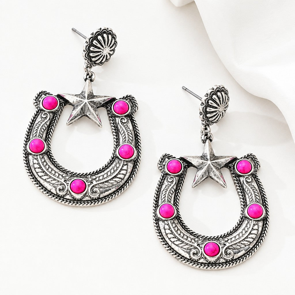 Boho Pink Beaded Cowboy Boot Earrings