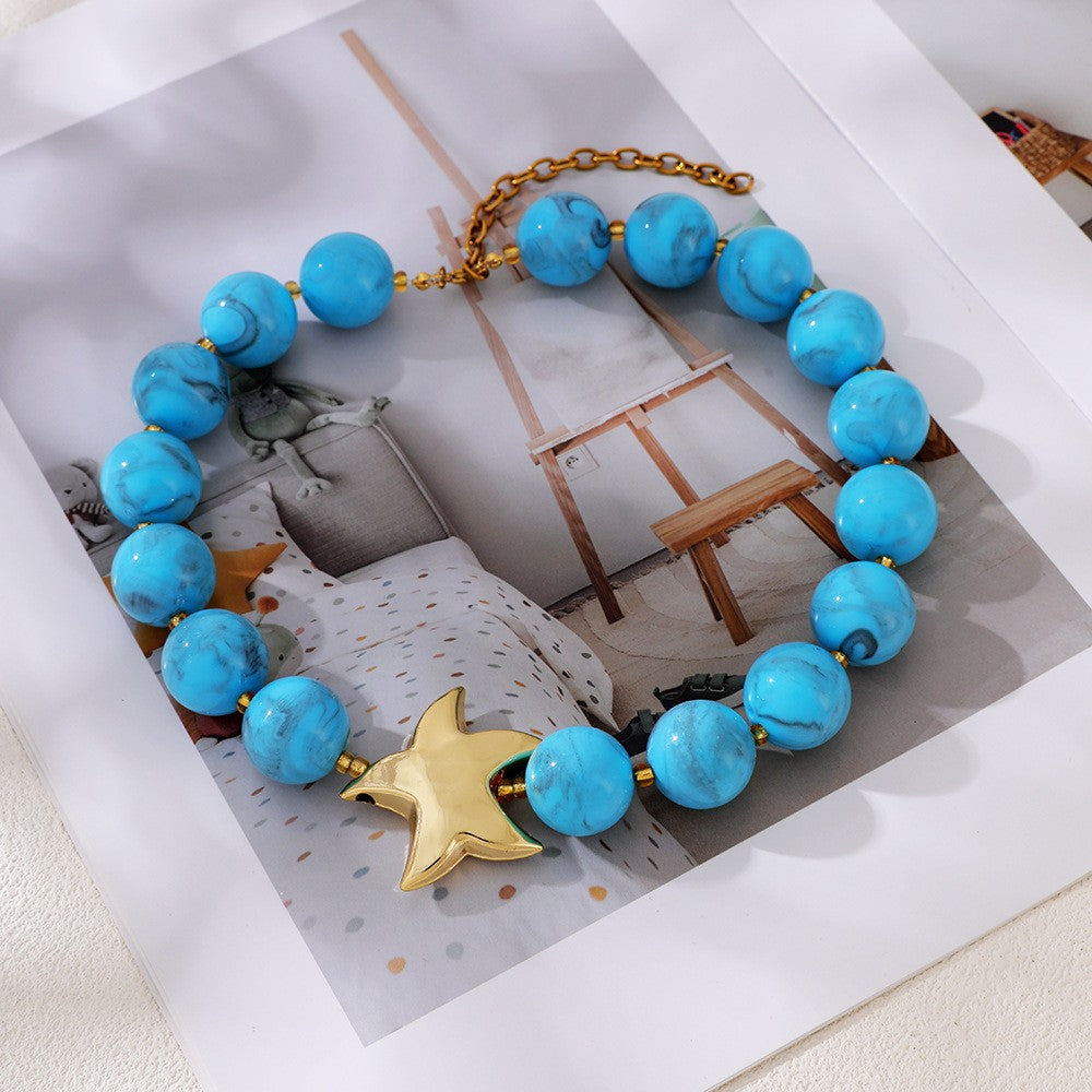 Boho Faux Turquoise Star Pendant Necklace