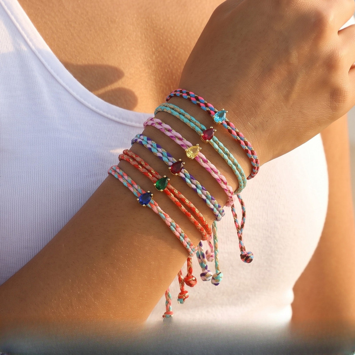 Dainty Braided Teardrop Birthstone Bracelet