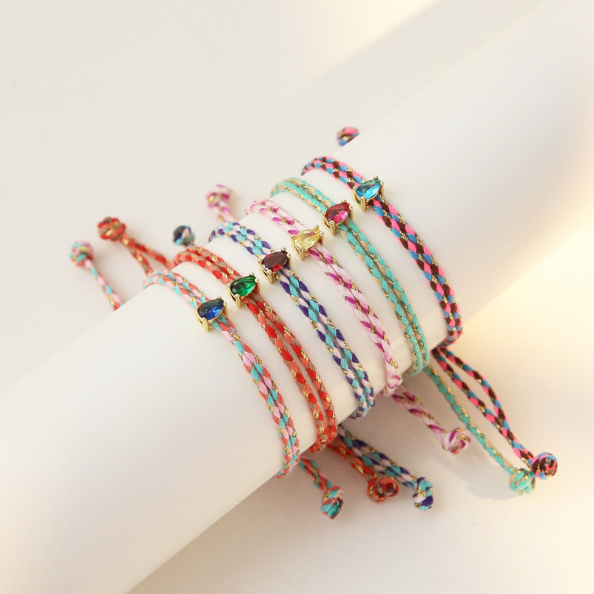 Dainty Braided Teardrop Birthstone Bracelet