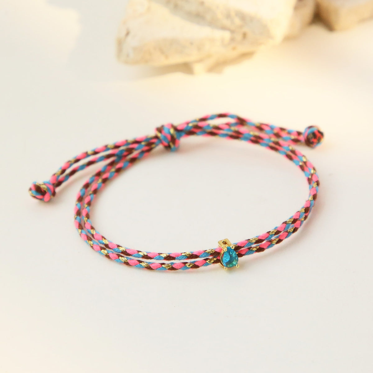 Dainty Braided Teardrop Birthstone Bracelet