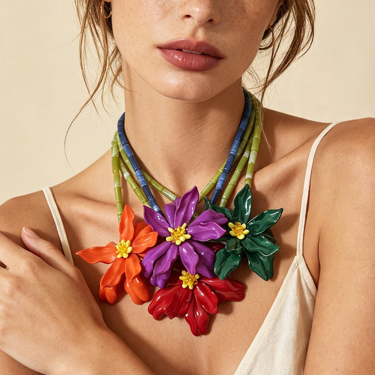Boho Colorful Resin Flower Statement Necklace