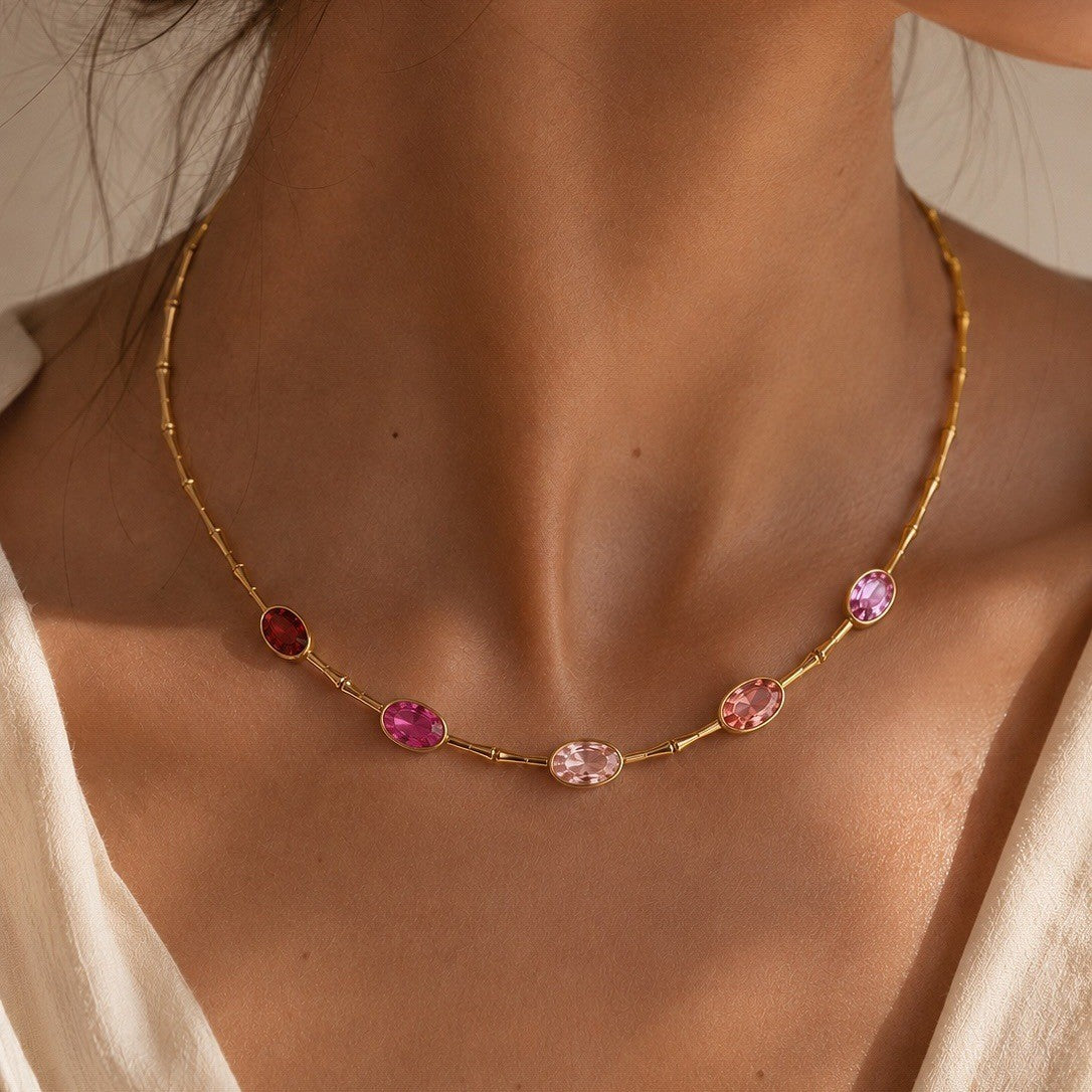 Dainty Bamboo Joint Gradient CZ Necklace