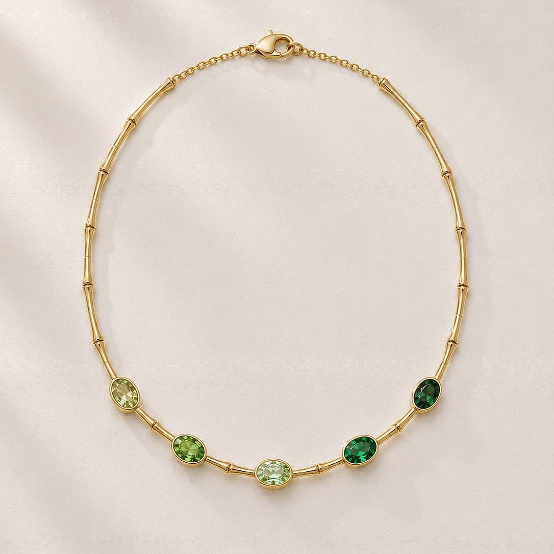 Dainty Bamboo Joint Gradient CZ Necklace