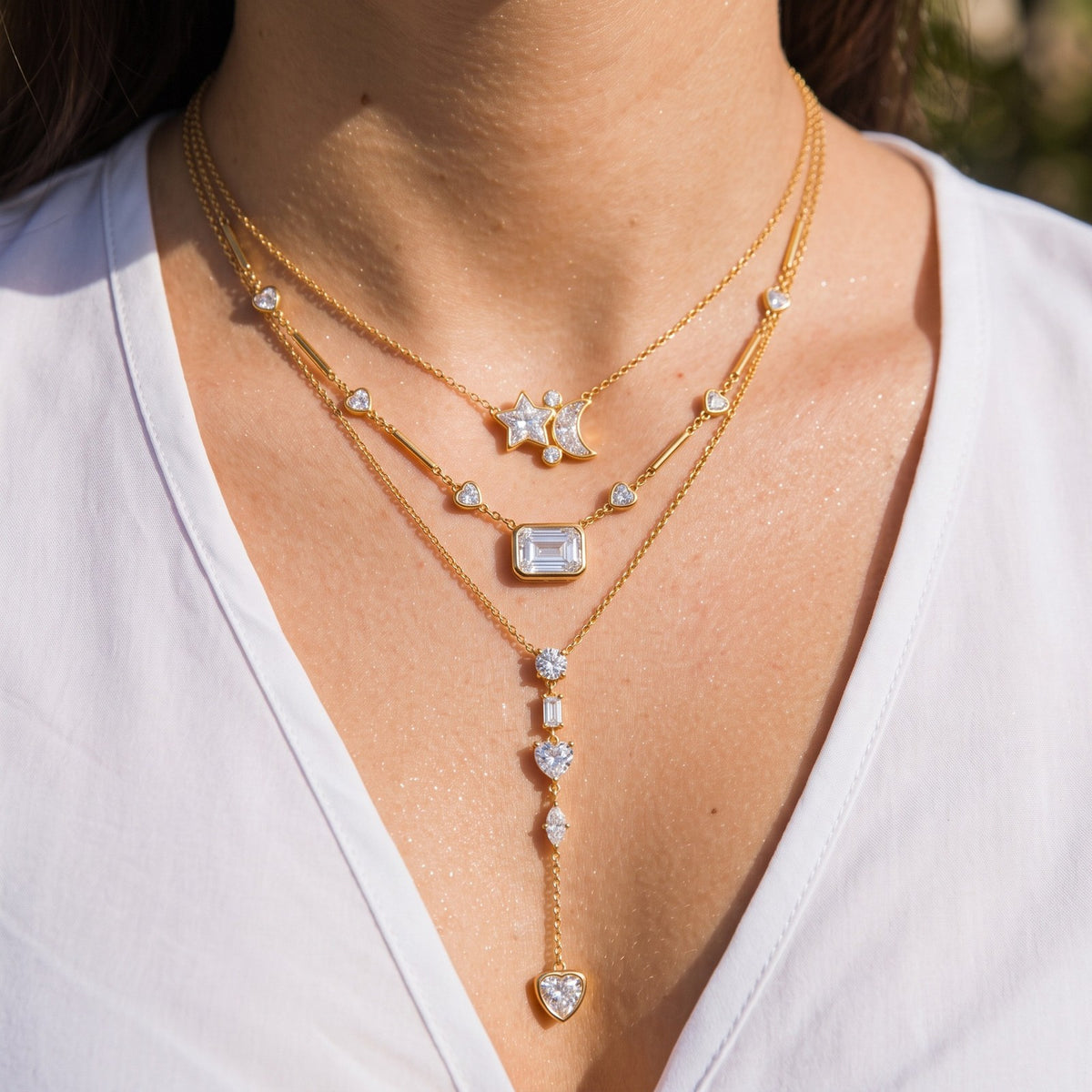 Dainty Layered Star Moon Heart Necklace