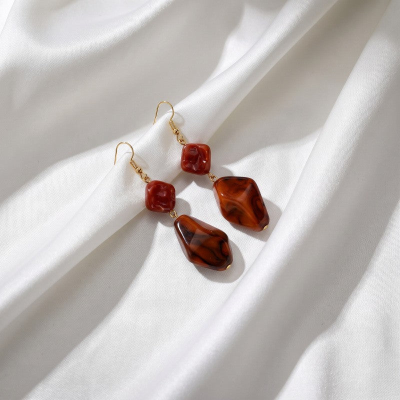 Classy Red Geometric Resin Necklace & Earring Set