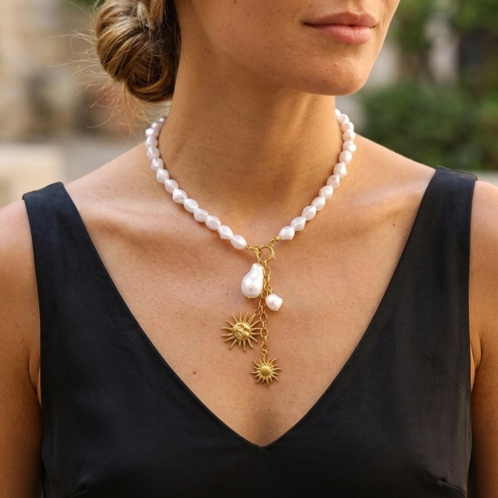 Classy Baroque Pearl Sun Necklace