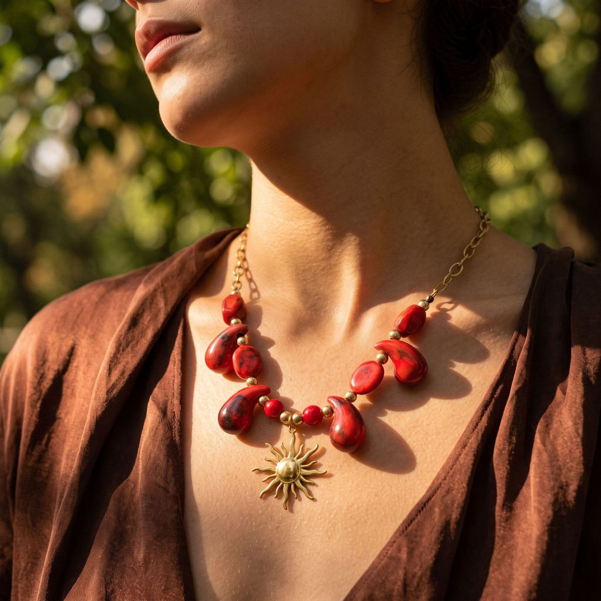 Boho Red Acrylic Sun Necklace