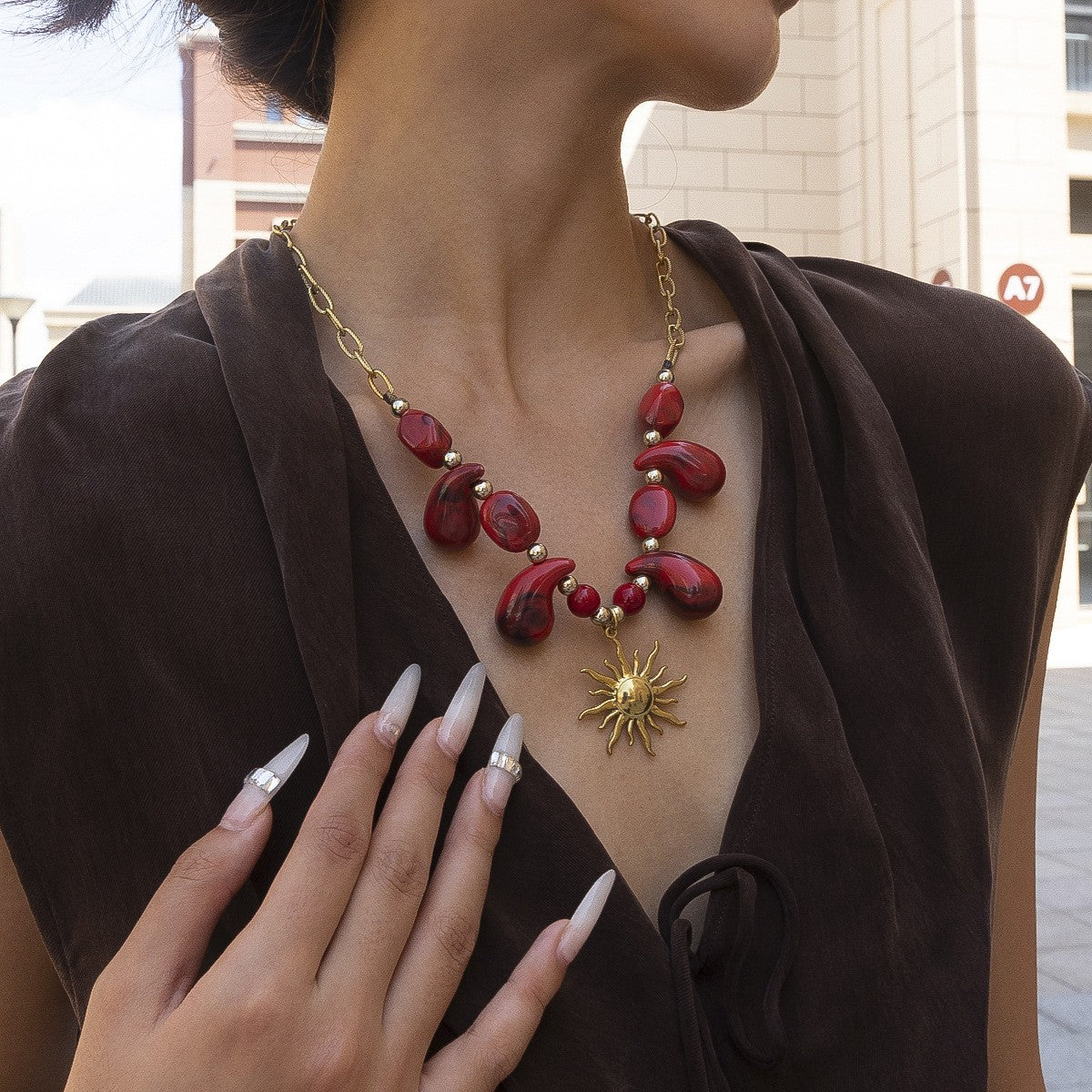 Boho Red Acrylic Sun Necklace