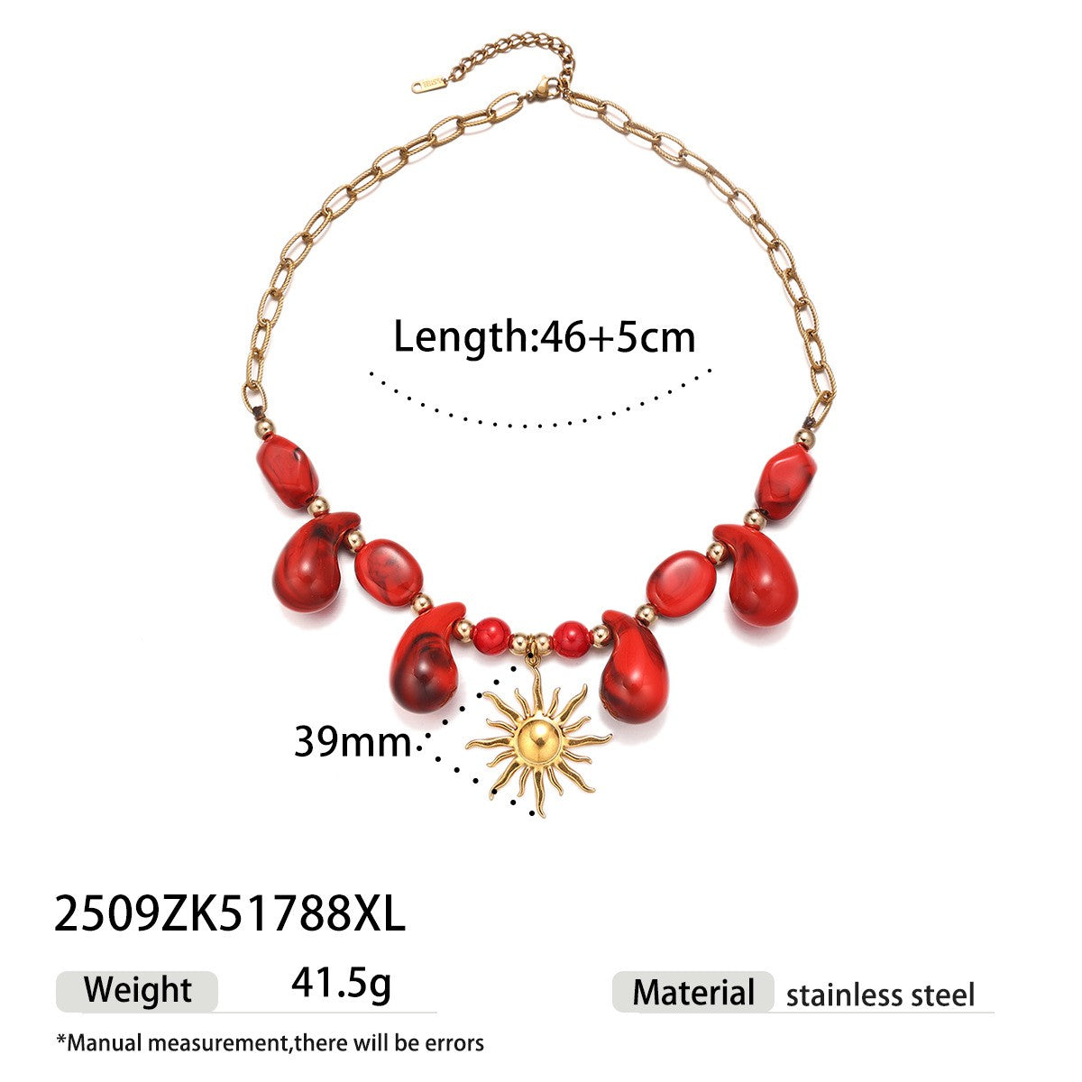 Boho Red Acrylic Sun Necklace