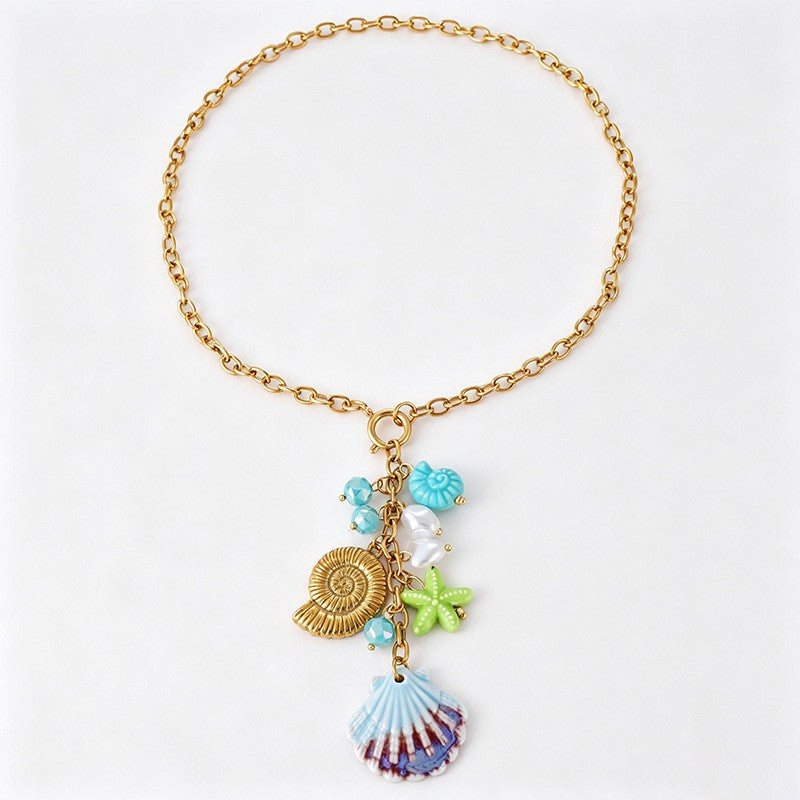 Boho Turquoise Cord Shell Charm Necklace