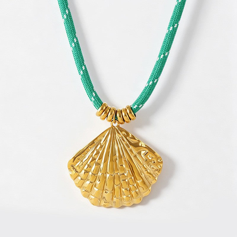 Boho Turquoise Cord Shell Charm Necklace