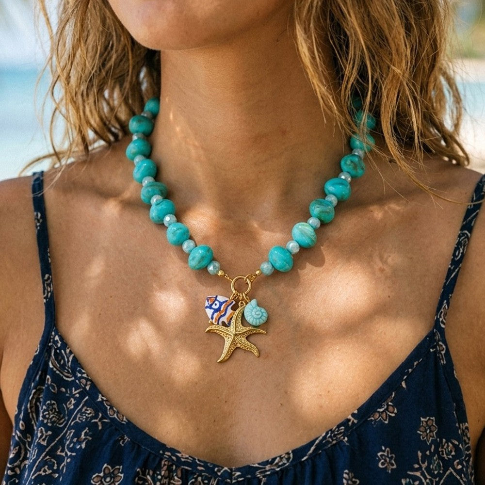 Boho Turquoise Starfish Beaded Necklace
