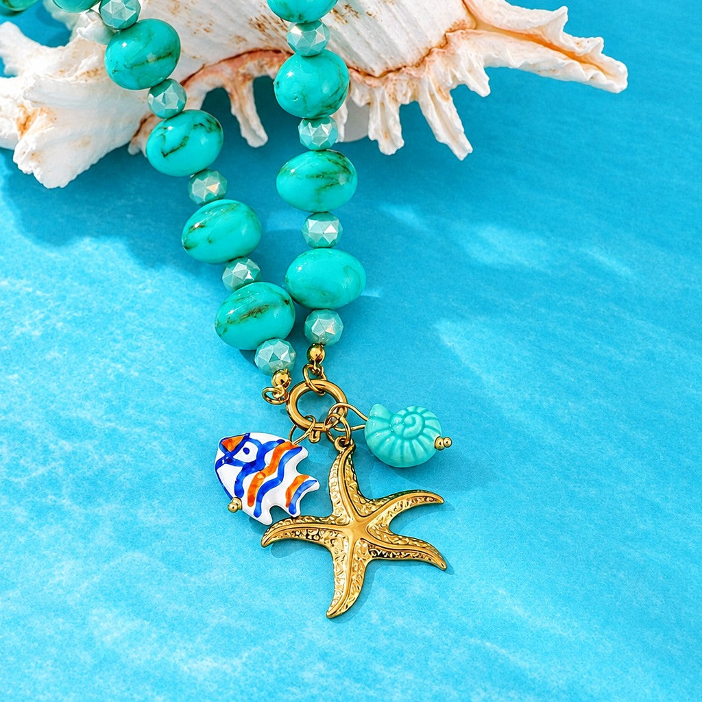 Boho Turquoise Starfish Beaded Necklace