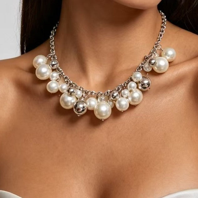 Classy Faux Pearl Geometric Collar Necklace