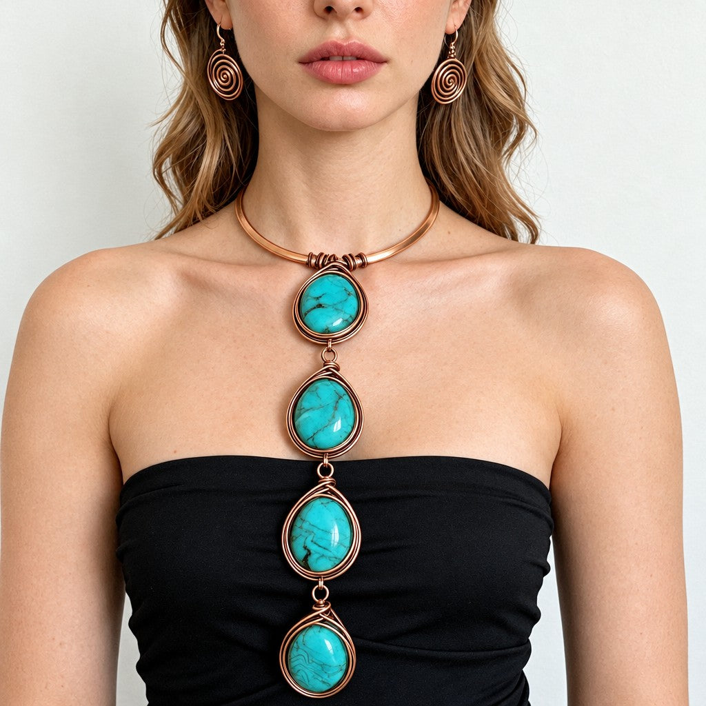 Boho Wire Wrapped Agate Necklace & Earring Set