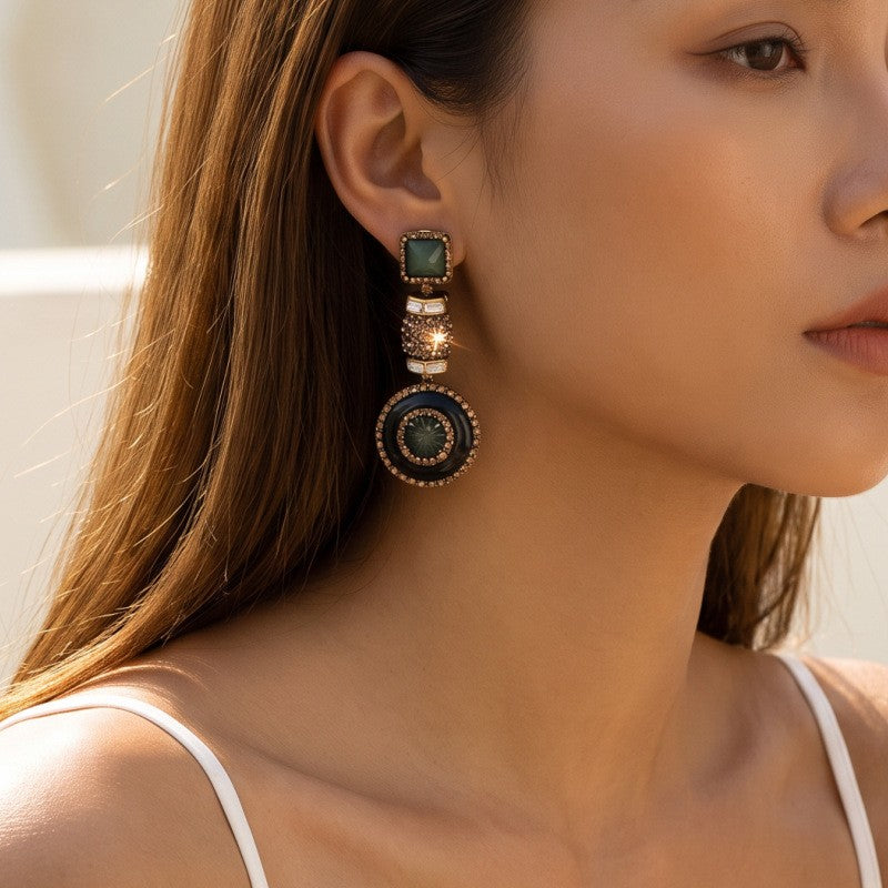 Classy Vintage Green Geometric Dangle Earrings