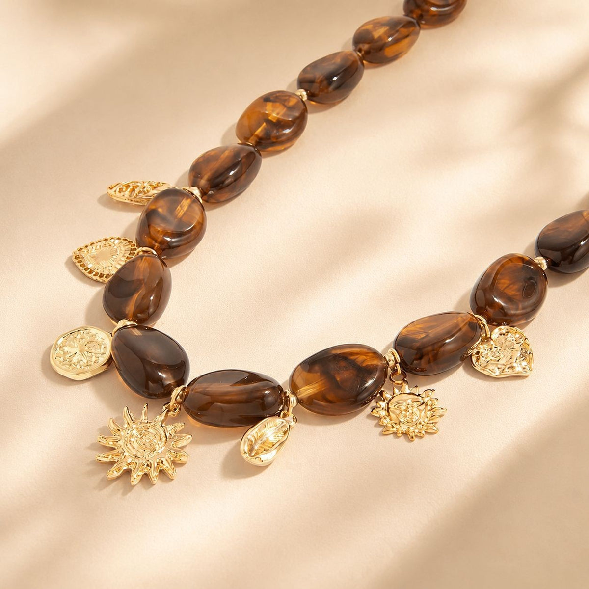 Vintage Amber Resin Sun Charm Necklace