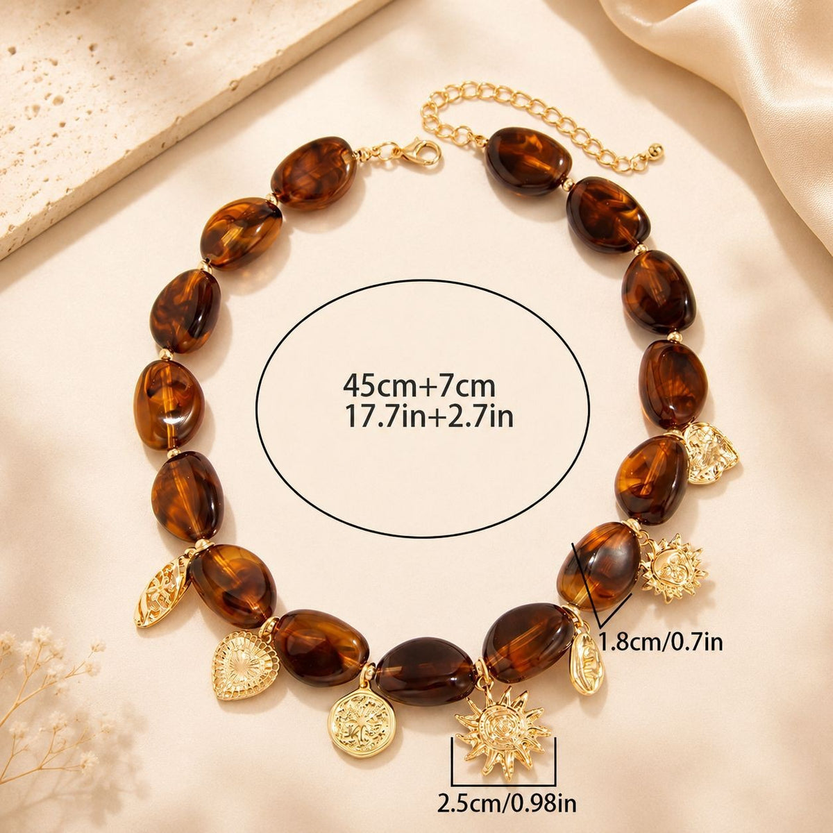 Vintage Amber Resin Sun Charm Necklace
