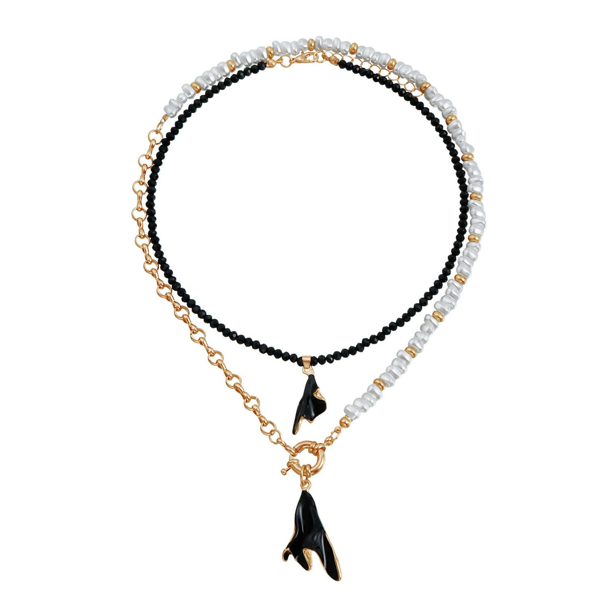 Classy Black And White Pearl Layered Necklace