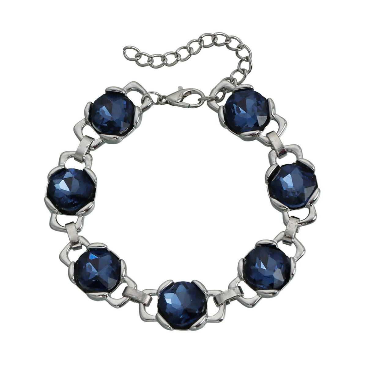 Classy Blue Faceted Gemstone Link Bracelet