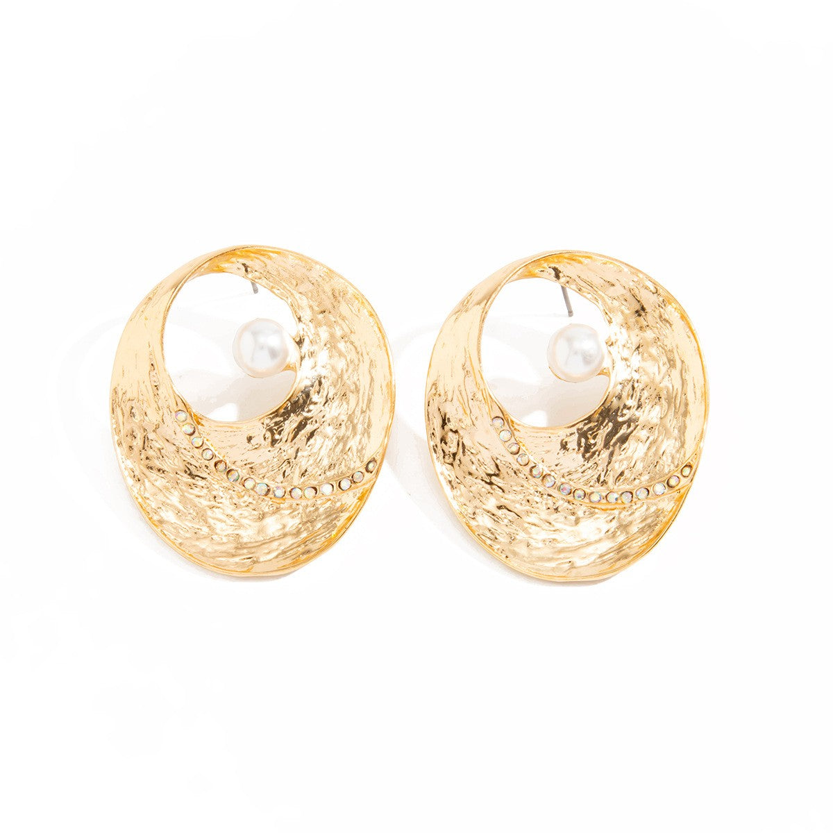 Classy Hammered Oval Faux Pearl Earrings
