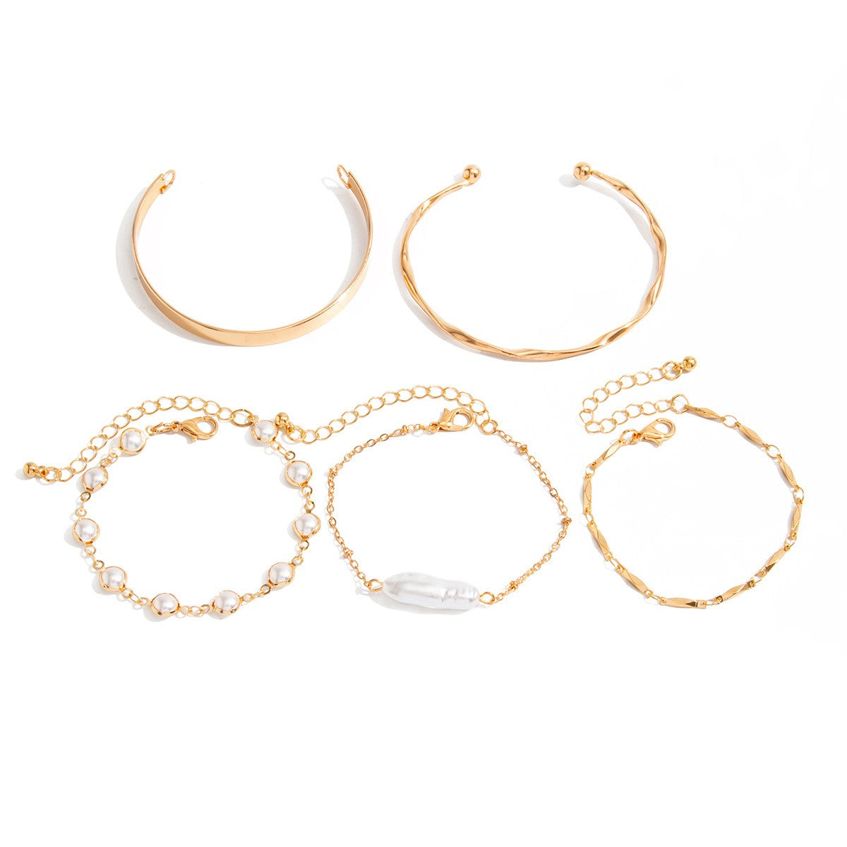 Classy Faux Pearl and Geometric Bangle Bracelet Set