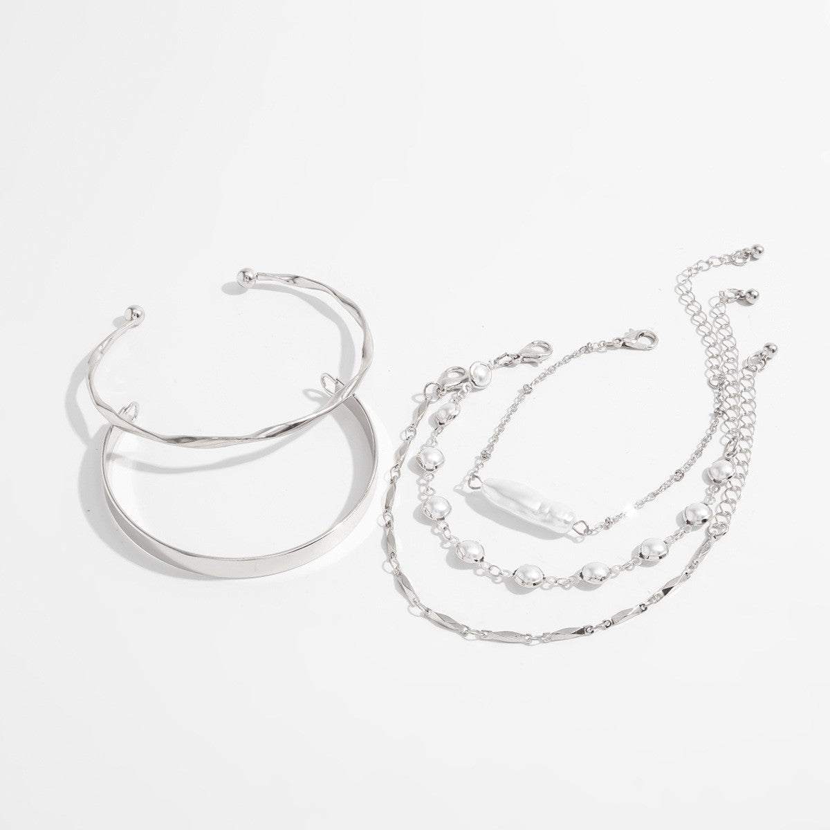 Classy Faux Pearl and Geometric Bangle Bracelet Set