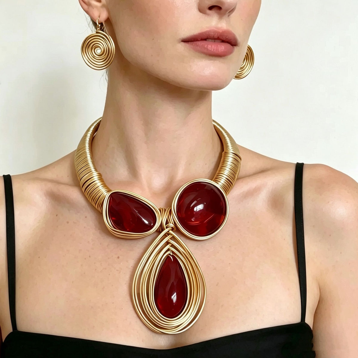 Boho Woven Resin Collar Necklace & Earring Set