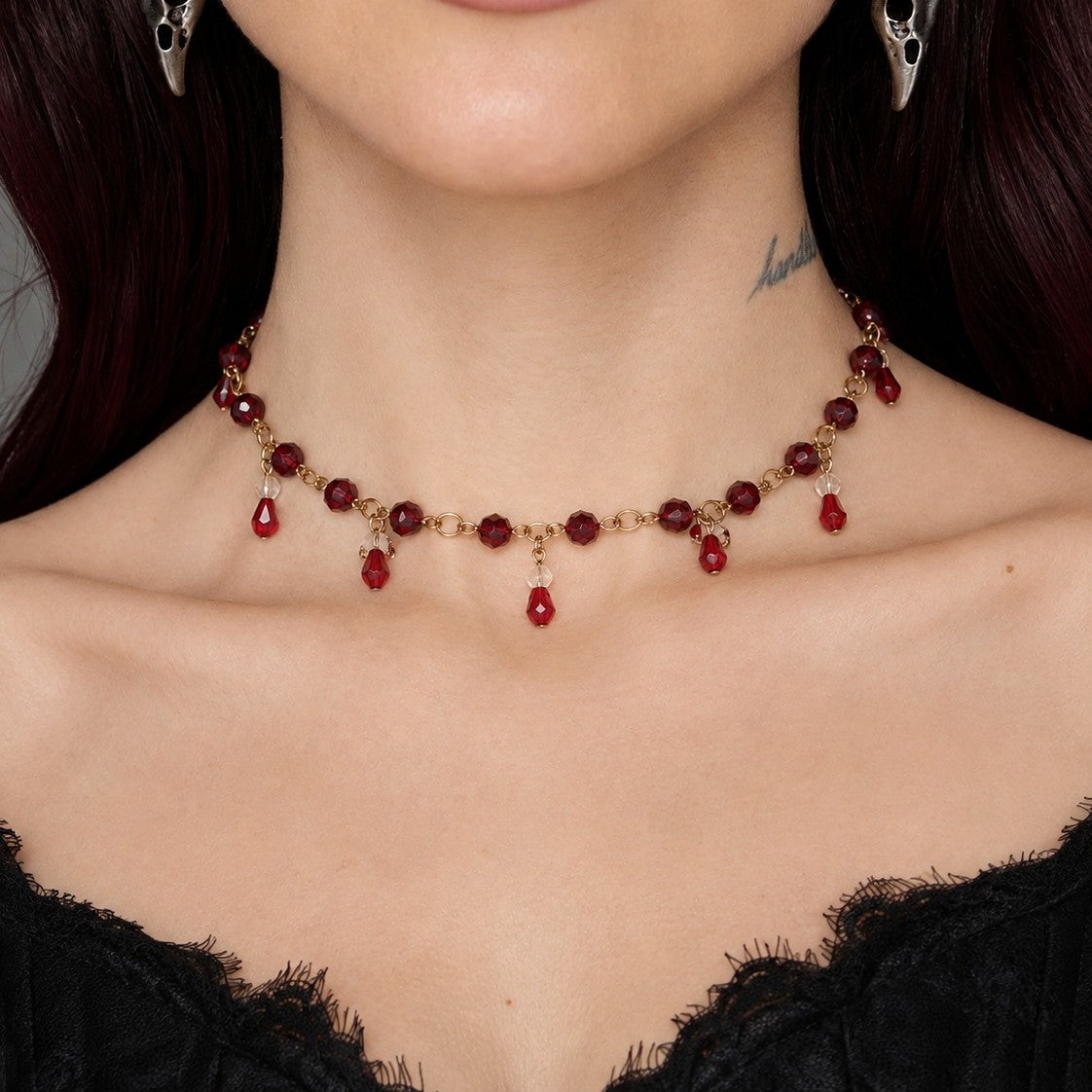 Romantic Red Teardrop Fringe Necklace