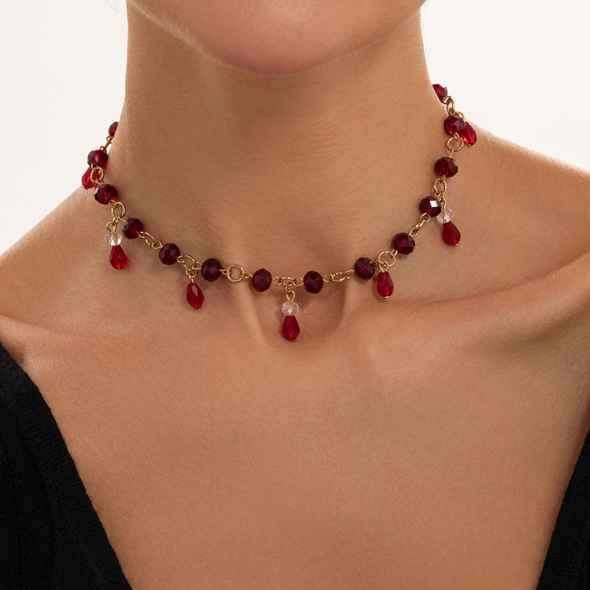 Romantic Red Teardrop Fringe Necklace