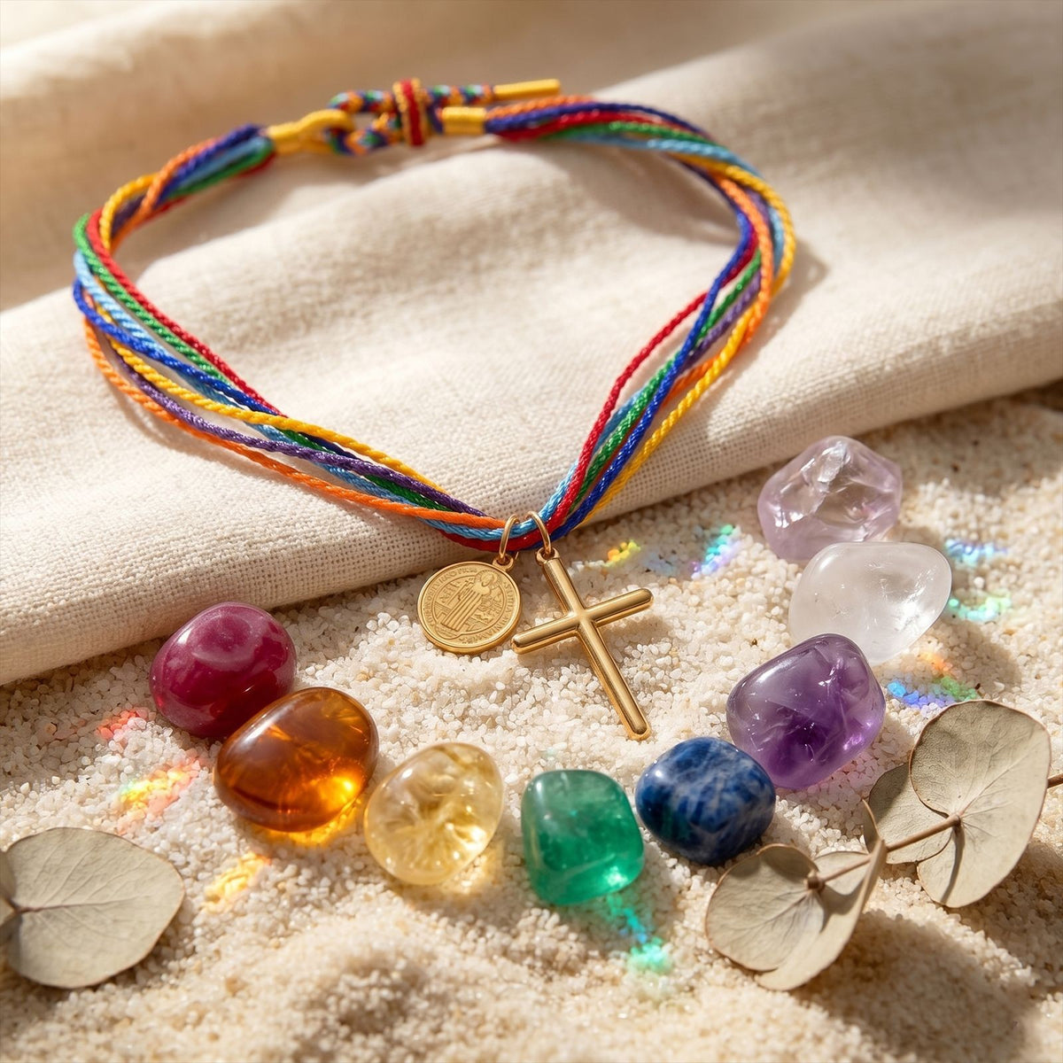 Boho Rainbow Cord Cross Necklace
