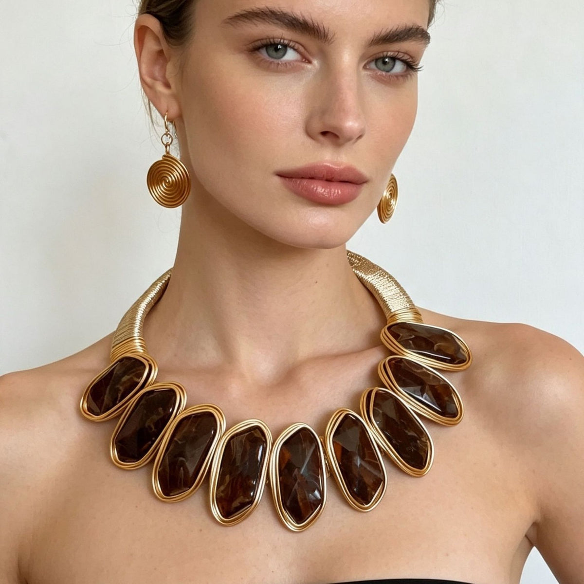 Statement Green Geometric Collar Necklace & Earring Set