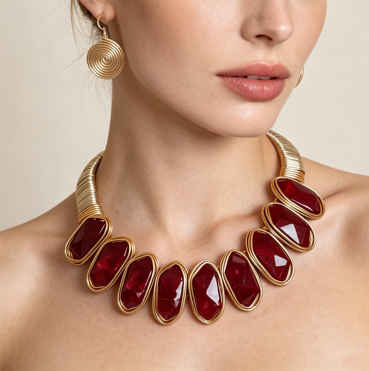 Statement Green Geometric Collar Necklace & Earring Set